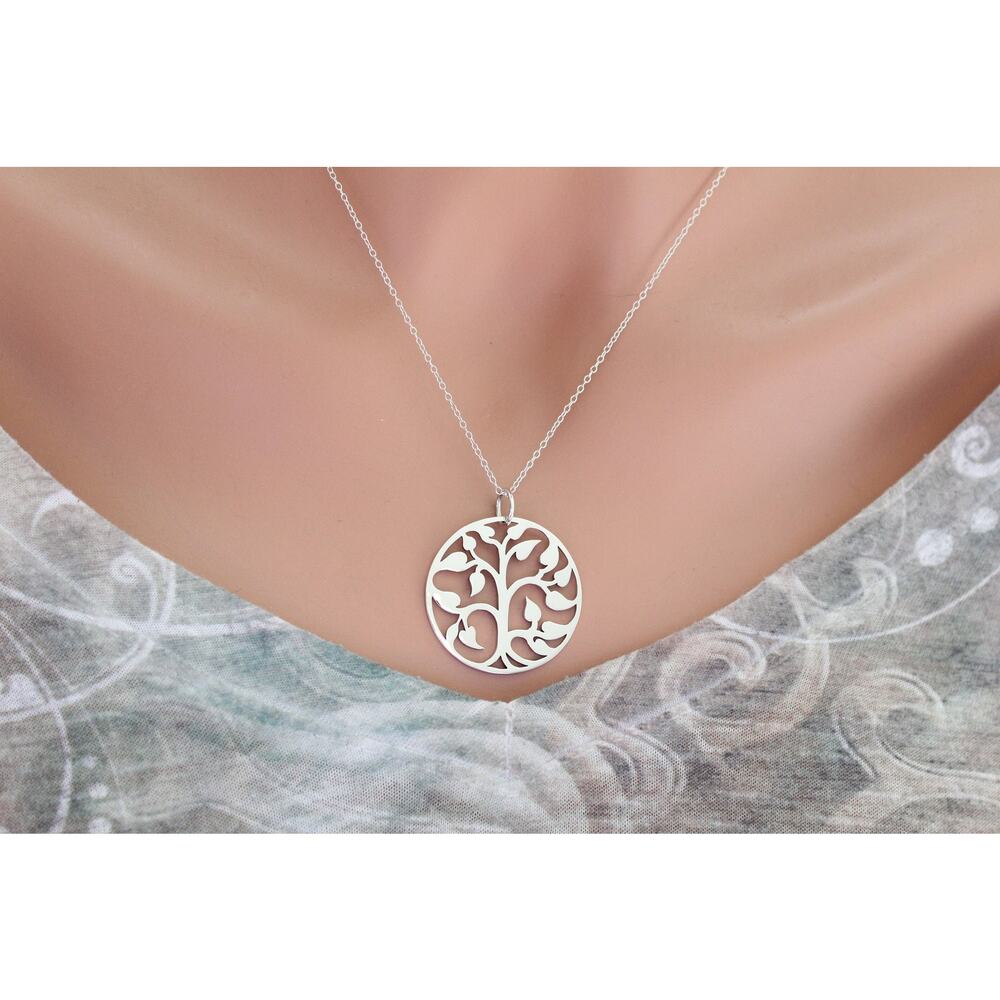 Sterling Silver Openwork Tree of Life Charm Necklace
